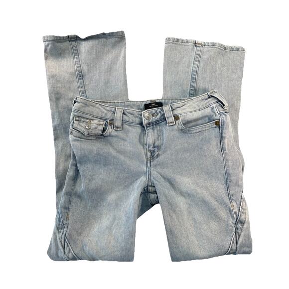 True Religion Joey Jeans Womens 28 Blue Pockets Mid Rise Flare Denim Light Wash - Picture 1 of 11